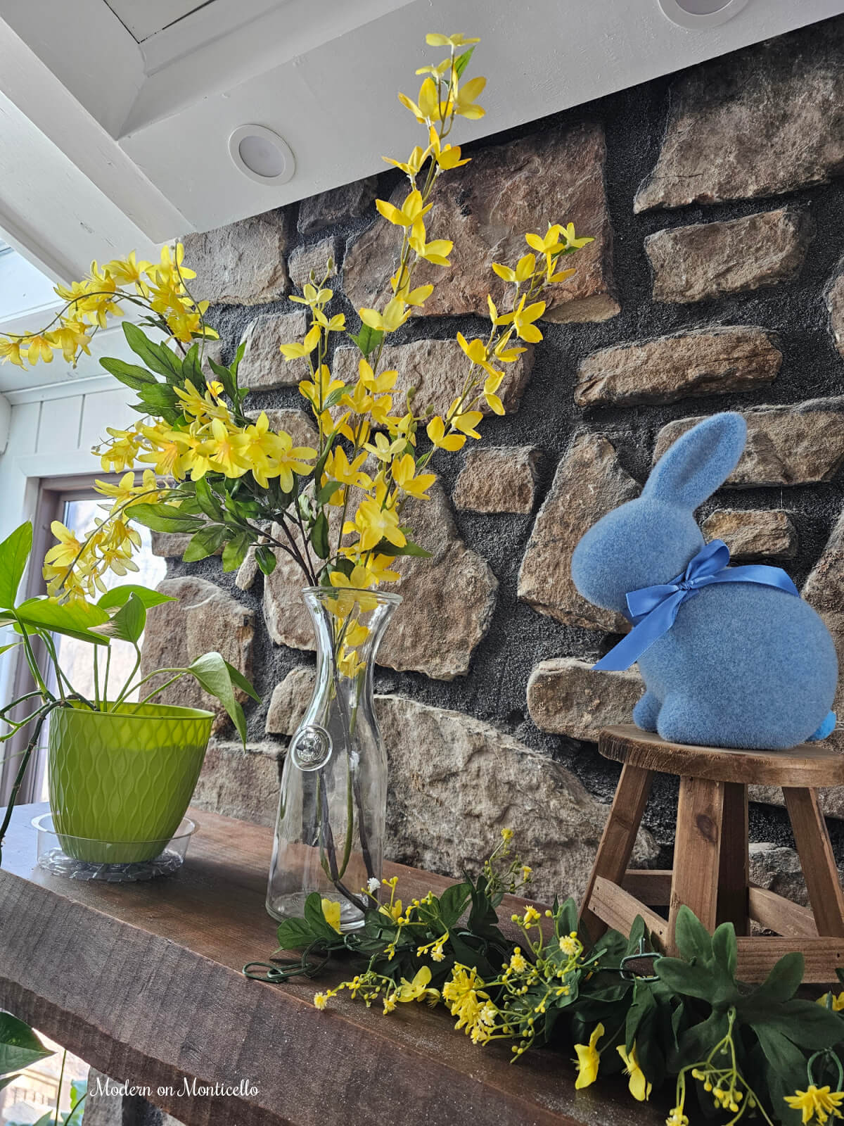 blue bunny and yellow flowers