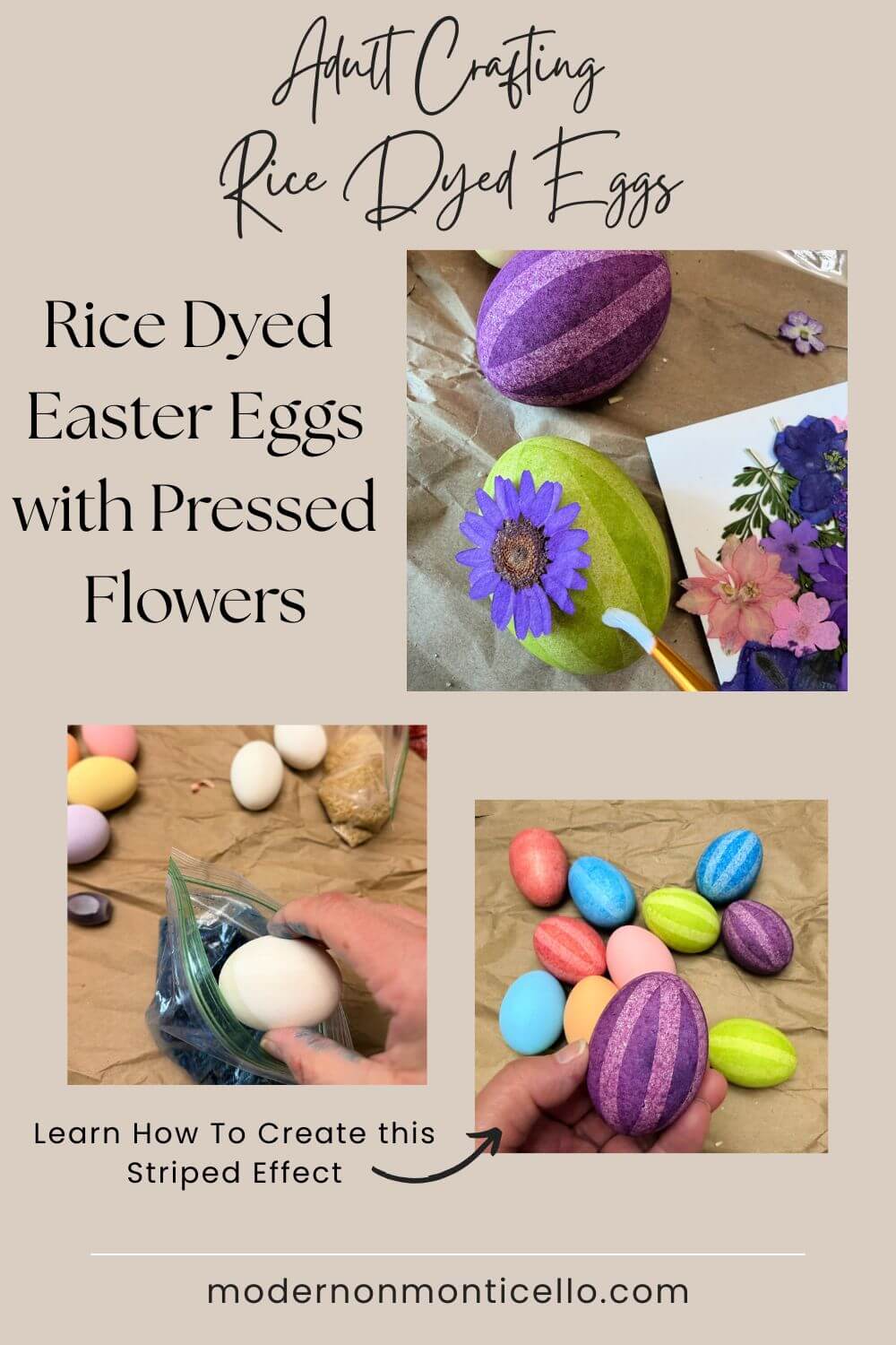 rice dyed eggs with pressed flowers